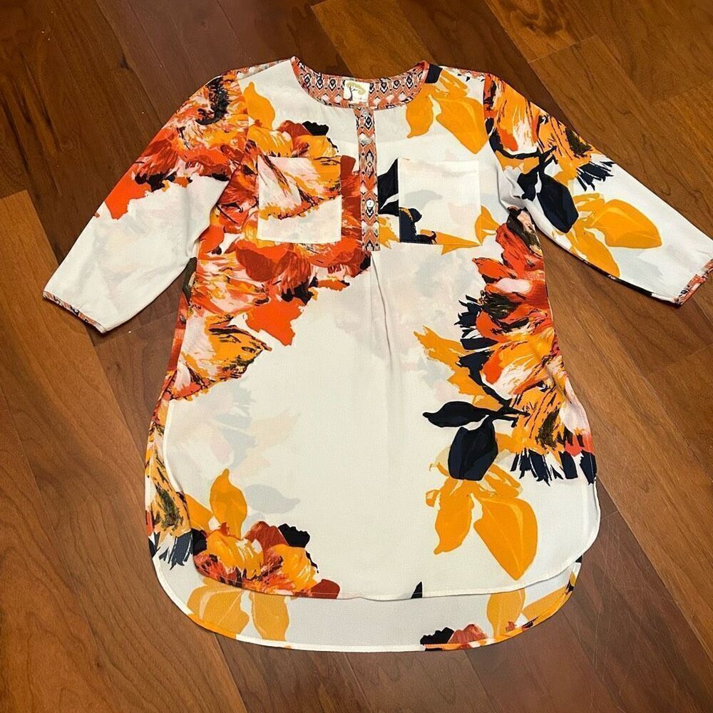 Fig and Flower women's‎ bold popover orange tunic top size small